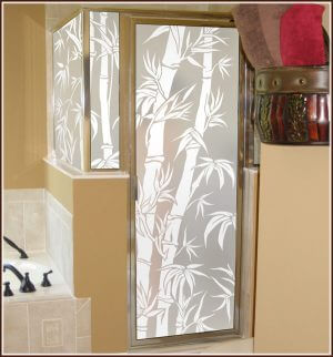 Shower doors with Big Bamboo Privacy design