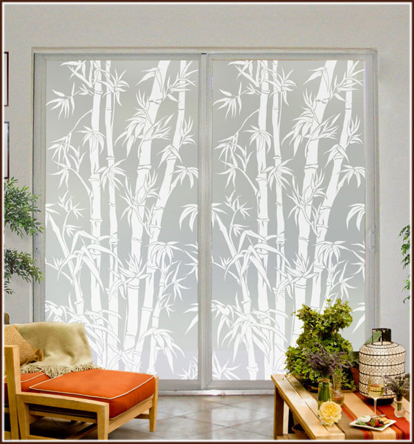 Big Bamboo Etched Glass Privacy, Sliding Glass Door Privacy