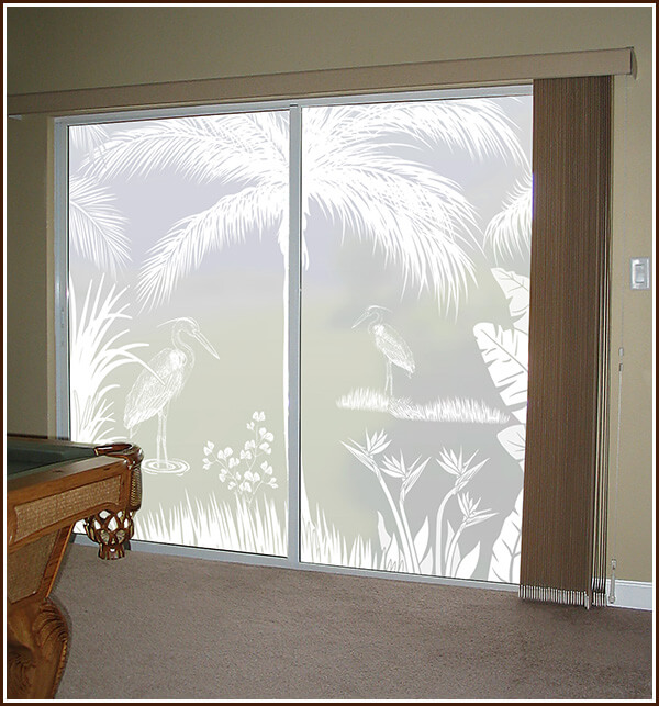 Vinyl Etchings Palm Trees Oval Window Cling – 15x23 Inch Etched Glass Look Decal For Tropical Home Office Decor