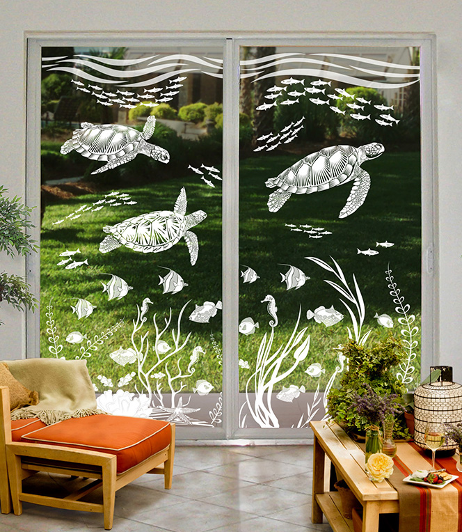 Sea Turtle Cove Privacy Window Film Wallpaper For Windows